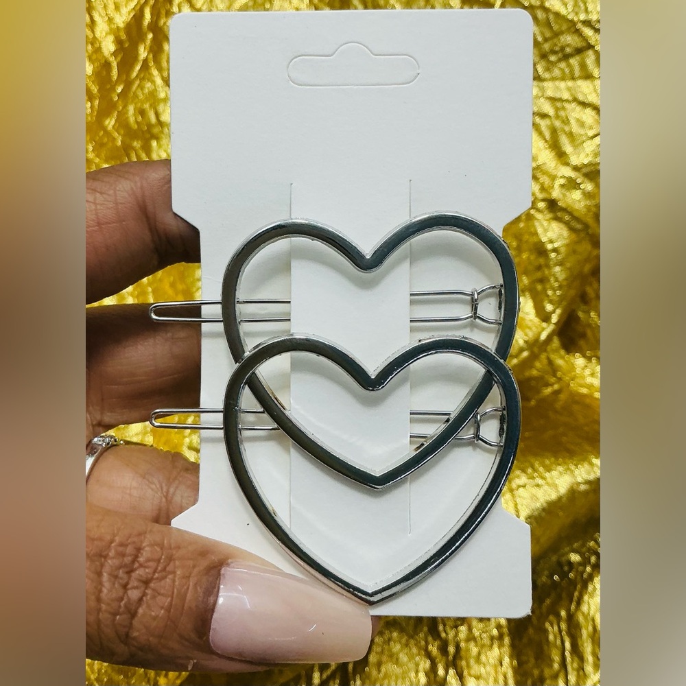 Silver Heart Hair Barrettes Set | Minimalist Hair Clips | Valentine Hair Clips
